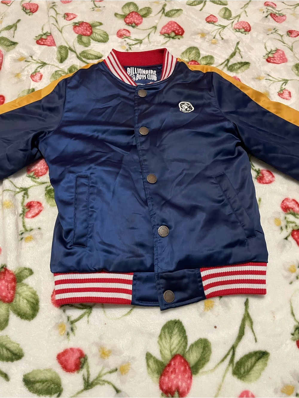 Billionaire Boys Club Kids' Navy Satin Bomber Jacket with Gold Stripe